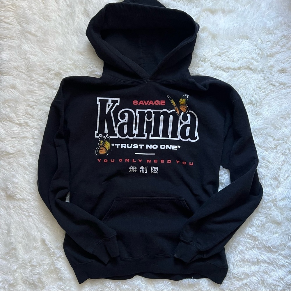 Karma Roses Black Graphic Pullover Hoodie